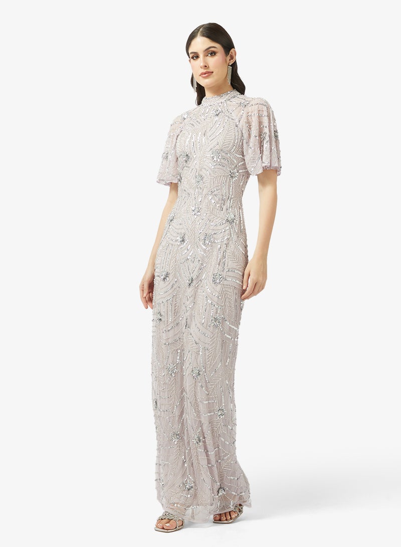 بيوت فستان ماكسي مزين بياقة دائرية - Image 1